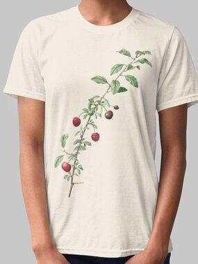 Wild Cherry Vintage Botanical Print Short Sleeve Graphic Tee T-shirt S-XXL